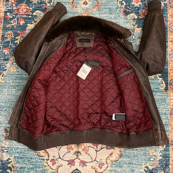 Brown Leather Bomber Jacket - Picture 3 of 11